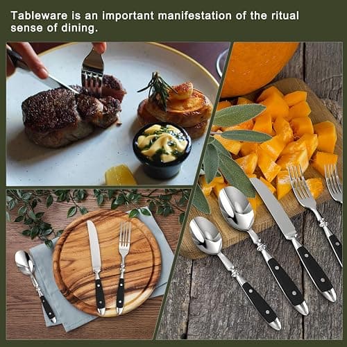 QUEARI Retro 20-Piece Silverware Set, Stainless Steel Cutlery Set, Vintage Flatware Set with Black Bakelite Handle, Dishwasher Safe| Service for 4 thumbnail 8