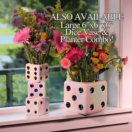Reimagine Discovery Iridescent Triple Dice Vase, Maximalist Home Decor Ceramic Flower Vase, Iridescent Desk Accessories for Office, Bar Cart Or Vanity, Unique & Trendy Holographic Decor thumbnail 5
