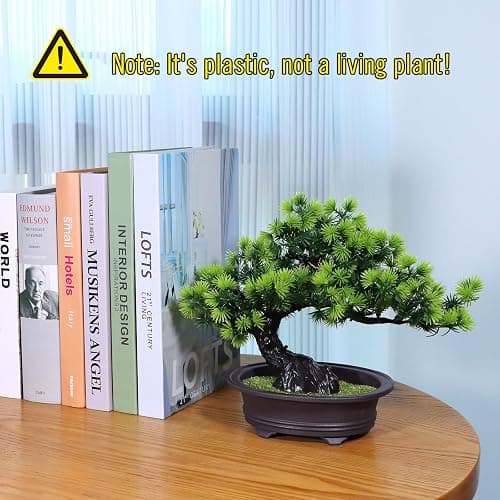 Artificial Plants Greenery Bonsai, Room Decor Fake Bonsai Tree for Home Decor Indoor Bookshelf Office Desk Bathroom Farmhouse Decor, Tall 9.5" thumbnail 4