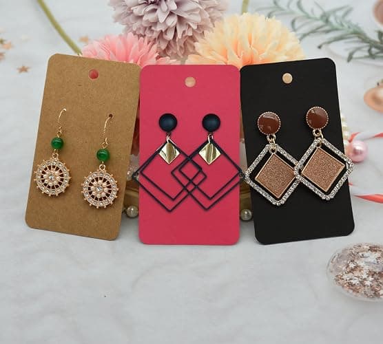 Twavang Earring Card Holder Set, 100Pcs Kraft Paper Earring Display Cards, 100 Pairs Clear Earring Backs with 100Pcs Self Adhesive Bags for Earrings Jewelry Display (Red, 3.5" x 2") thumbnail 5