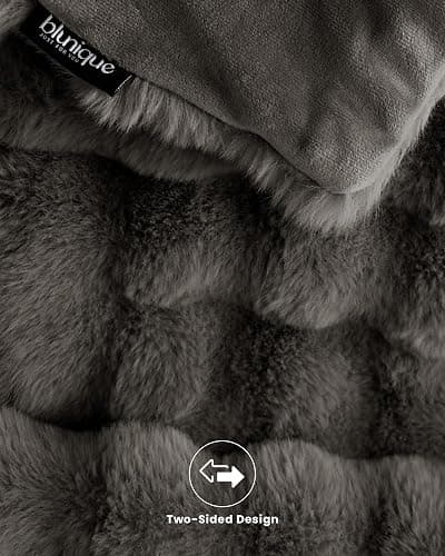 blunique Ultra Soft Cozy Faux Fur Throw Blanket-Fuzzy Plush Thick Bubble Blanket, Fluffy Blanket for Couch, Sofa, Bedroom, and Living Room, 50x60 Inches, Dark Grey thumbnail 7