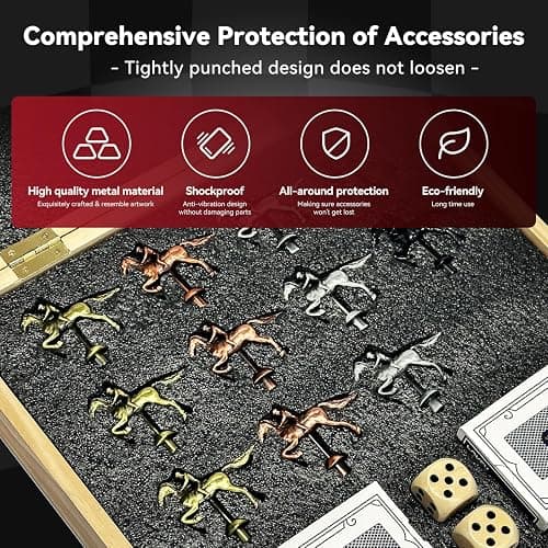 Large 23 inches Horse Racing Board Game with 11 Luxury Metal Horses, Foldable Wood Horse Race Board Game with 2 Sets of Dice, 2 Boxes of Cards for Parties and Gambling thumbnail 6