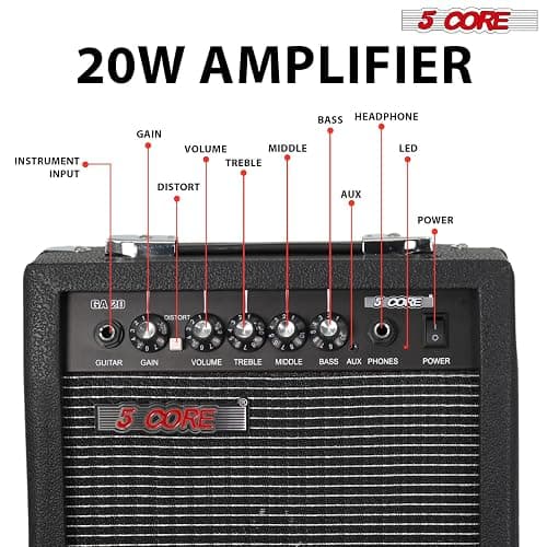 5 Core Guitar Amp 20 Watt Electric Amplifier w Built in 6.5" Speaker Aux Headphone Jack Portable Mini Practice Amps w Gain Bass Treble Volume and Mid thumbnail 2