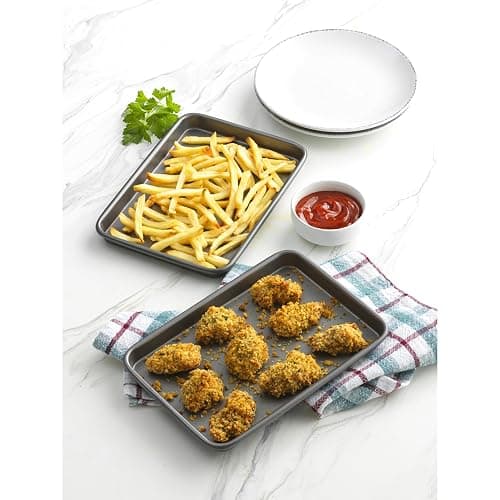 GoodCook Everyday Set of 2 Nonstick Steel 9" x 6.2" Toaster Oven Mini Baking Sheets, Gray thumbnail 5