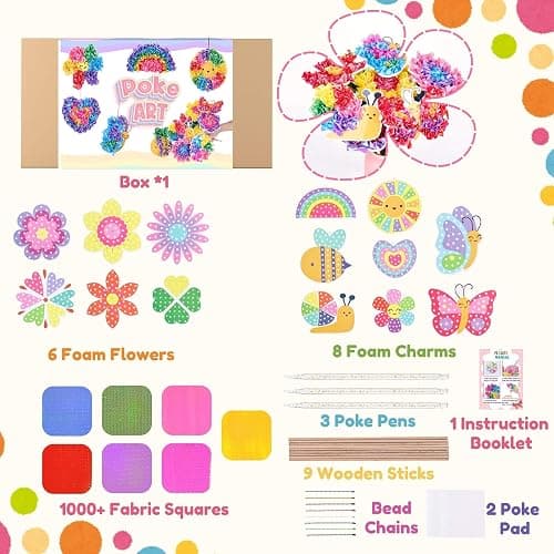 SOLDAY Poke Art Flower Bouquet Craft Kit with Charms for Kids Ages 4-8 8-12 | Includes 6 Poke-art flowers & 8 Hanging charms, Bee, Butterfly, Mess free creative Paper craft activity for gift thumbnail 3