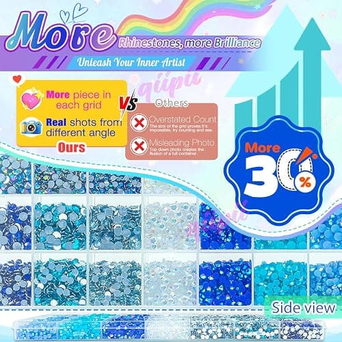 qiipii 28 Types Colorful Blue Jelly Resin Rhinestones 3mm 4mm 5mm 6mm Flatback Stones Gems Diamonds Crystals for Nails Face Eyes Makeup DIY Crafts Tumblers Bottles Bedazzling Crafting Clothes Shoes thumbnail 3