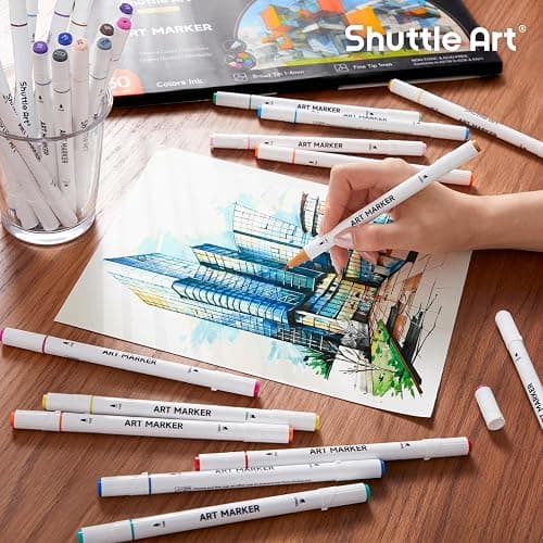 Shuttle Art 30 Colors Dual Tip Art Markers Permanent Marker Pens Highlighters Perfect for Illustration Adult Coloring Sketching and Card Making thumbnail 2
