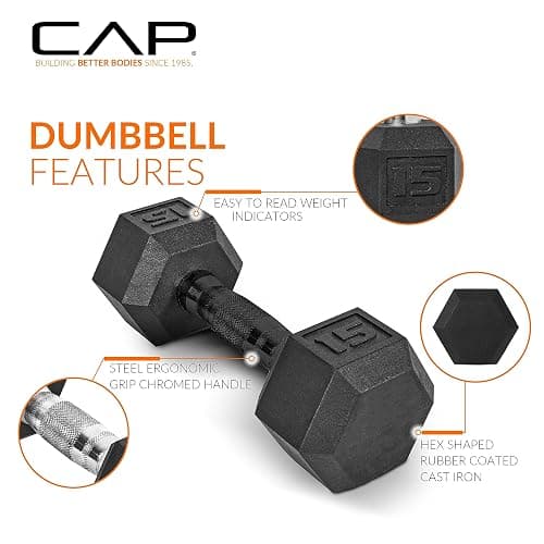 CAP Barbell Rubber Coated Dumbbell Weight Set with Vertical Rack | 100 lb, 150 lb, and 210 lb Options thumbnail 3
