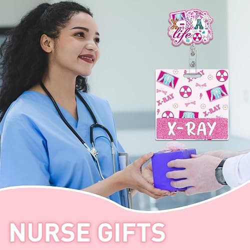 Obookey Xray Badge Buddy, Pink Radiology Badge Buddy Retractable, Glitter Xray Tech Badge Reel with Swivel Clip for Radiologic Technologist Radiology Tech Student Essentials thumbnail 7