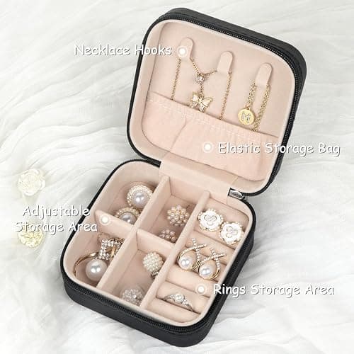 MFXIP Travel Jewelry Case Small Jewelry Box Jewelry Organizer Storage Case Portable PU Leather Mini Jewelry Travel Case for Girls Womens Earring, Necklace, Rings,Bracelets thumbnail 4