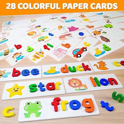 BEESTECH Alphabet ABC Learning Educational Toys for 3 4 5 Years Old Boys Girls, Wooden Puzzle Flash Cards Preschool Activity Letter Matching Games for Kids Toddlers thumbnail 4
