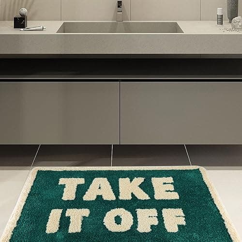 Bazasa Cute Bath Mat 32"×20" Green Bathroom Rugs with Off-White Letter Take It Off Funny Bath Rugs Machine Washable Shower Rug Non Slip Absorbent Microfiber Mats for Bathroom, Shower, Bathtub thumbnail 8