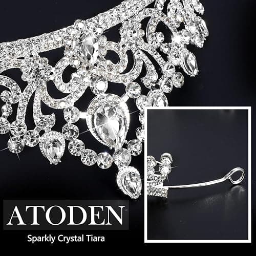 Atoden Silver Crown Tiara Crystal Queen Crown Princess Tiara Rhinestone Headband Headpieces for Women Girls Wedding Hair Accessories for Brides Bridal Prom Birthday Party Pageant Halloween Cosplay thumbnail 6