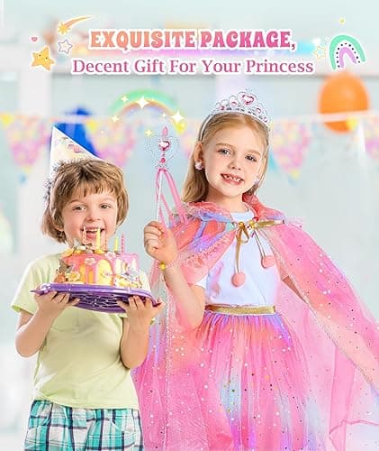 DOLNOW Princess Dress Up for Girls, Light up Princess Cape Princess Dress Costume Crown Wand Gifts for Toddler Girls 3 4 5 6 - Rainbow thumbnail 3