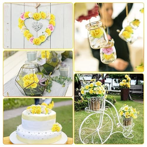 Kesote 50pcs Mini Yellow Roses Buds Artificial Flowers Bulk, 1.6 Inch Small Silk Fake Roses Flower Heads for Decoration, Crafts, Wedding Party Home Decor thumbnail 5