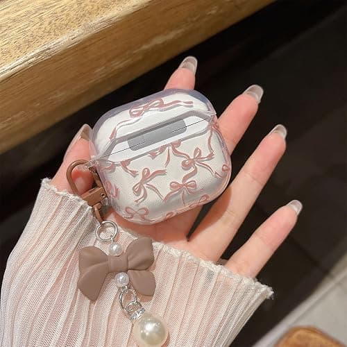 MINSCOSE Compatible with AirPods 4 Clear Case,Cute Pretty Flower Earphone Cover with Floral Keychain, Soft Transparent TPU Protective Case for AirPod 4 for Girl Women-Brown thumbnail 8