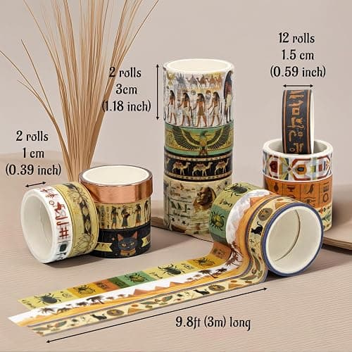 Mooker 16 Rolls Washi Tape Set - Decorative Tape Egyptian Style, Craft Tape for Journaling Supplies, Scrapbooking Supplies, Journaling Supplies, DIY Crafts, Junk Journal Supplies, Scrapbook Paper thumbnail 3