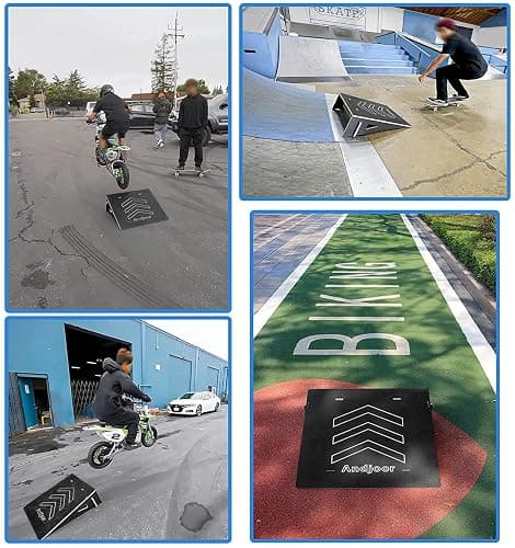 Andjoor Kids Jumping Ramp for Skateboard, Bike, Scooter, BMX, RC Car and Dirt Bike, 25.2 in, Black thumbnail 8