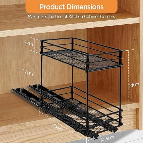 VINATO Portaspezie Scorrevole a 2 Livelli – Organizzatore Cucina Salvaspazio con Guide, Portaoggetti per Dispensa (26x15x21,8 cm) thumbnail 2