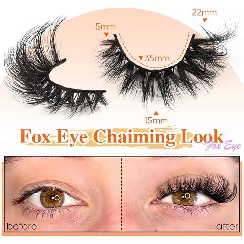 Mink Lashes Cat Eye Lashes Volume Fox Eye False Eyelashes Lashes Natural 6D D-Curly Volume Fake Eyelashes Soft Handmade Lashes that Look Like Extensions Lashes Pack thumbnail 4