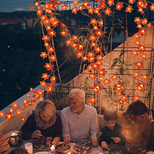 Fall Decor 2 Pack Fall Garland with Lights Enlarged Maple Leaves 20Ft 40LED | Halloween Fall Decorations for Home, Battery Operated Waterproof Autumn String Lights Indoor Outdoor Thanksgiving Decorations thumbnail 9