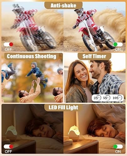 2025 New Digital Camera, 56MP FHD 1080P for Kids with 16x Digital Zoom Anti Shake, Face Detect, Smile Capture, 32GB TF Card, Battery, Lanyard, a Great Gift for Boys & Girls（Black） thumbnail 6