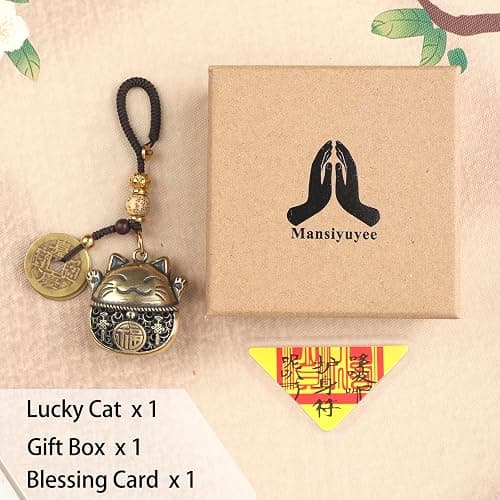Mansiyuyee Brass Maneki Neko Lucky Cat Keychain with Feng Shui Coins, Maneki Neko Statue Good Luck Charms Lucky Tassel thumbnail 4