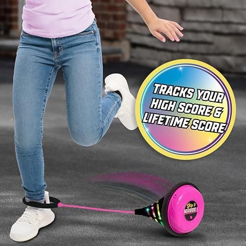 Skip It Retro Outdoor Toy, Light Up Ball and Digital Counter, Pink, Soft Foam Padded Ankle Ring, 31-inch Long, Screen Free Play, Toys for Kids Ages 5 Up thumbnail 2