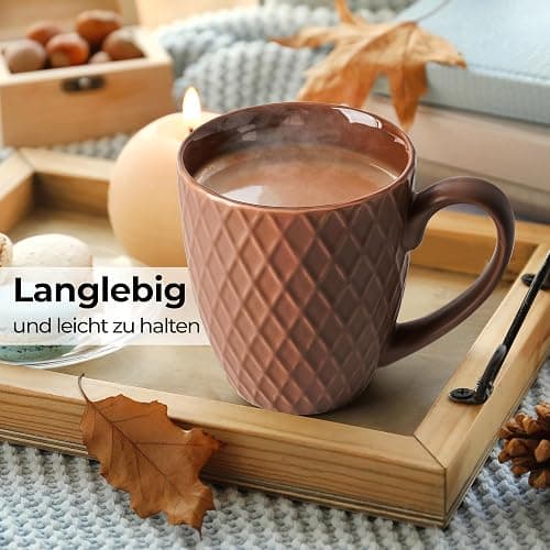 MIAMIO 6 x 14 Oz Coffee Mug Set - Modern Ceramic Matt - Palmanova Collection (Beige) thumbnail 4