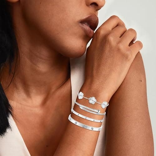 ISELBDR 18K Gold Bracelets for Women - Stackable Clover & Nail Love Bangle Set - Non-Tarnish Stainless Steel Jewelry Gift for Valentine's, Mother's Day & Christmas thumbnail 4