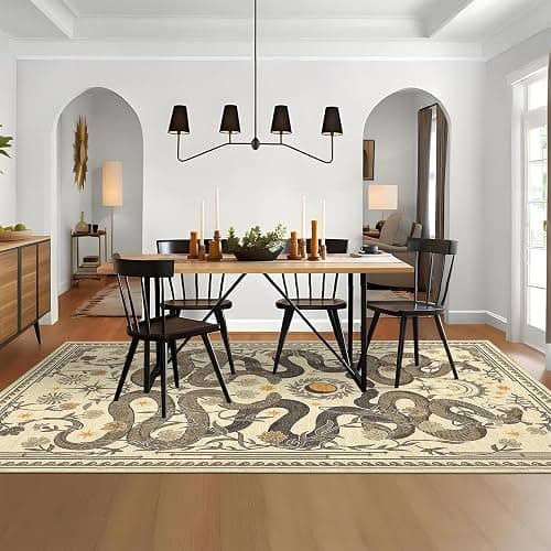 Snake 8x10 Rugs for Living Room Washable Non Slip Forest Soft Low-Pile Stain Resistant Thin Large Throw Carpet for Bedroom Dining Room Office Beige thumbnail 4