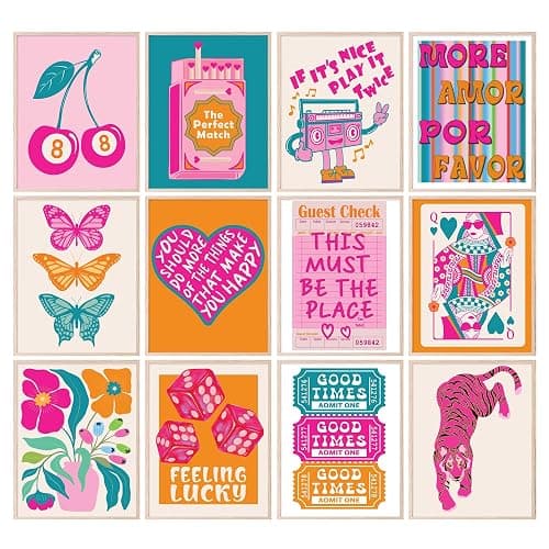 BigWig Prints Preppy Posters - Preppy Wall Decor, Pink And Orange Room Decor, Dopamine Quirky Wall Art, Y2K Posters, Cute Dorm Pictures, Vibrant Retro Pop Art Prints - Unframed Set Of 12 (8x10) - Image 1