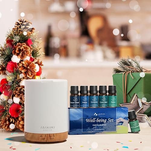 ASAKUKI Essential Oil Diffuser, Aromatherapy Cool Mist Home Humidifier with 7 LED Color Changing Light and Auto-Off Safety Switch, 6 Essential Oils Set, 300ml (Brown with Oils) thumbnail 8