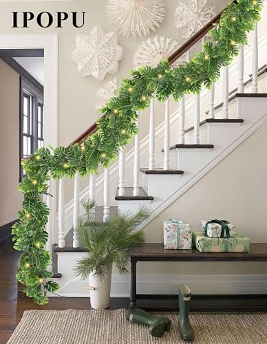 IPOPU 4PCS Artificial Monstera Leaf Ivy Vines with Light Strings, 5.7FT Faux Tropical Palm Leaf Garland Fake Monstera Hanging Greenery Plant for Garden Jungle Hawaiian Party Porch Patio Outdoor Decor thumbnail 9
