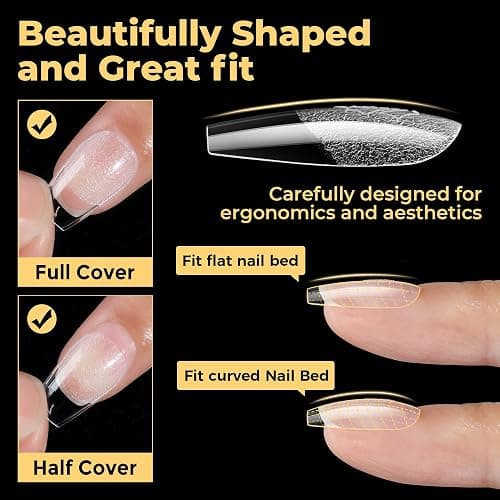 UNA GELLA Short Coffin Nail Tips 600Pcs, Short Coffin Gel Nails Tips Pre Etched 12 Sizes Soft Gel Fake Nails Tips Pre-file Full Cover for Nail Extension Home DIY Salon with Box thumbnail 4