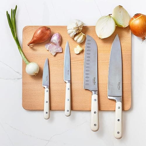 MARTHA STEWART Eastwalk 14 Piece High Carbon Stainless Steel Cutlery Kitchen Knife Block Set w/ABS Triple Riveted Forged Handle Acacia Wood Block - Linen White thumbnail 7