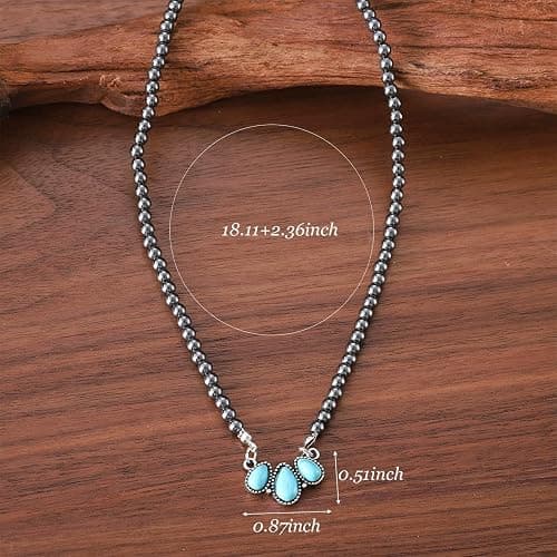 Zurlcdye Turquoise Necklaces for Women Charm Boho Western Vintage 3 Black Beaded Necklace with Teardrop Turquoise Pendant Layered Necklace Chic Country Concert Outfits Birthday Jewelry Gifts thumbnail 9