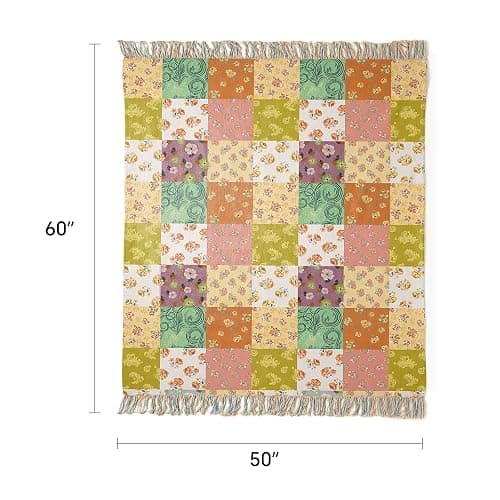 RILIHO 100% Cotton Boho Throw Blanket for Home Decor – Classic Farmhouse Quilt Bedding, Muslin Blankets for Adults, Vintage Woven Decorative Blanket for Couch, Bed Layering Use, Patchwork, 50"x60" thumbnail 3
