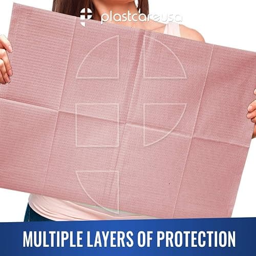 Pink Disposable Dental Bibs 13"x18" - 3 Ply Waterproof Tattoo Bib Sheet for Patients - Dentist or Medical Tray Cover and Nail Table Cover Supplies thumbnail 9