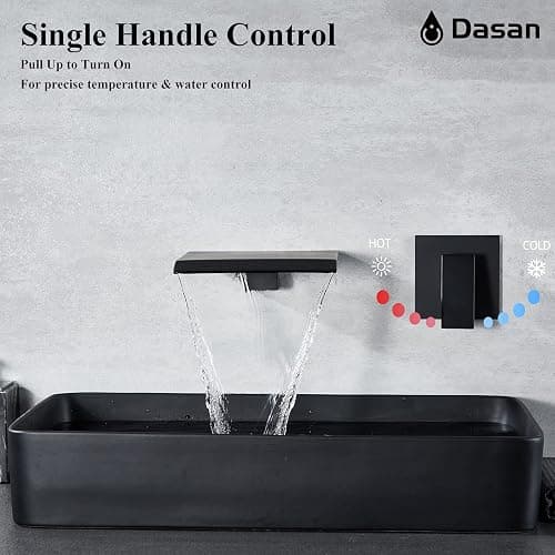 DASAN Wall Mount Waterfall Bathroom Faucet Matte Black in Wall Sink Faucet, Single Handle Wall Mounted Modern Faucet for Bathroom with Upgraded Rough in Valve - Matte Black thumbnail 4