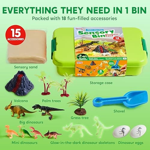 Klever Kits Dinosaurs Sensory Bin Toys for Toddlers with Glow in The Dark Dinosaurs, Sandbox with Lid Sand, Preschool Learning Activities Gifts for Boys Girls Age 3+ - Dinosaur thumbnail 4
