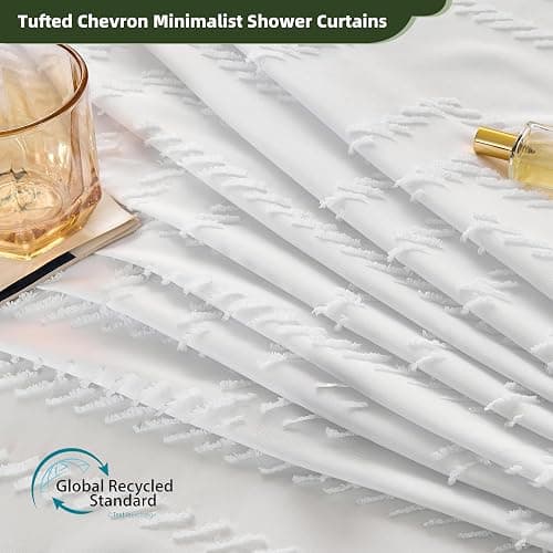 Siiluminisoy White Shower Curtain Fabric Boho Shower Curtain Cloth Textured Tufted Chevron Elegant Shower Curtains Waterproof for Bathroom 72" x 72" thumbnail 3