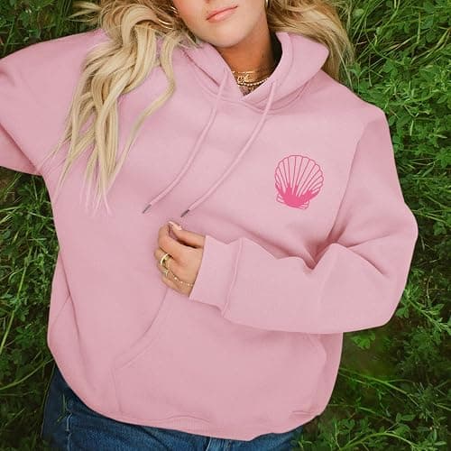 Lubpow Womens Cute Pink Flower Hoodie Aesthetic Preppy Hawaiian Hibiscus Sweatshirt Casual Puff Graphic Hoodies Pullover Tops thumbnail 2