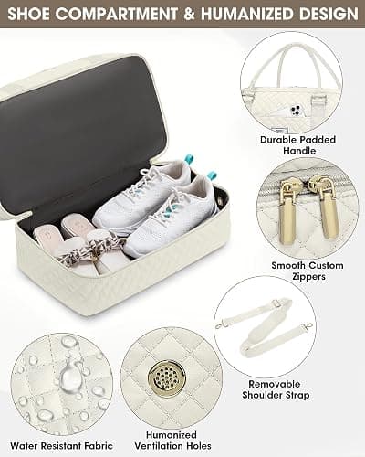 Travel Duffle Weekender Bags for Women: Overnight Bag with Shoe Compartment Carry On Bags with Toiletry & Wet Pocket Large Tote Hospital for Women Labor Delivery Beige thumbnail 3