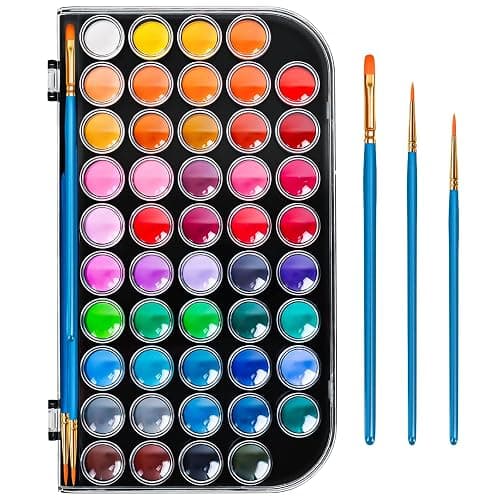 Dushco Solid Watercolor Paint Set with 3 Wooden Brushes for Adults Kids | 48 Color Washable Watercolor Kit, Safe and Non-Toxic, Detachable Palette, Portable, Gift for Beginners, Children, Students - Image 1