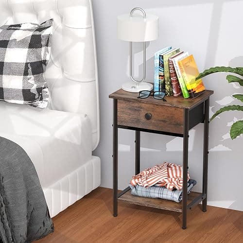 Pabroni Night Stand Bedside Tables with Drawer Rustic End Table for Small Spaces 2 Tiers Side Table Nightstands for Bedroom, Living Room, Study, Office - Rustic Brown - 15.4" x 11" thumbnail 2