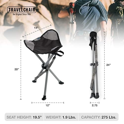Travel Chair Slacker Tripod Chair for Camping, Lightweight Chair, Adjustable Carry Strap for Easy Transport | Oversized Duck Feet for Improved Stability | Perfect for Outdoor Adventures (Black) thumbnail 3