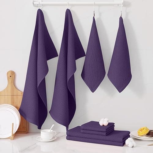Homaxy 100% Cotton Kitchen Towels and Dishcloths Set, 12 x 12 Inches and 13 x 28 Inches, Set of 8 Bulk Kitchen Towels Set, Ultra Soft Absorbent Dish Cloths for Washing Dishes, Eggplant thumbnail 7