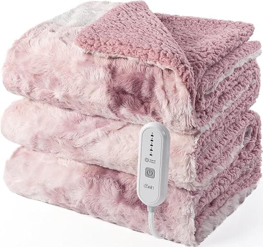 Dowin Heated Blanket Throw,Pink Heating Throw Blanket 50" x 60" Reversible Faux Fur & Sherpa,5 Heat Levels & 4Hrs Auto Off, Over-Heat Protect,ETL Certification Machine Washable,Idea Gift - Image 1