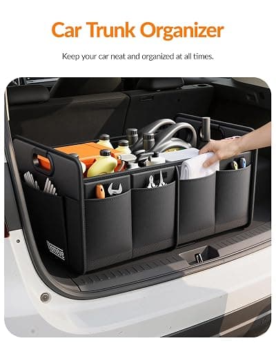 Homeve Car Trunk Organizer for SUV, 18.5Gal Large Capacity No-Sag Heavy Duty, Foldable Waterproof Anti-Slip Storage with 12 Pockets, Fit Sedan,Truck, Universal Car Accessories, Black, Large, 2 Compart thumbnail 3